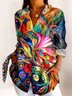 Women's Shirt Cotton Button Up Peacock Art Print Basic Blouse Casual Long Sleeve Shirt Collar Daily Top