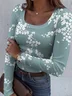 Casual Floral U-Neck Long Sleeve T-shirt