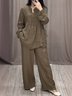 Women Plain Two-Piece Set Daily Long Sleeve Casual Spring/Fall Top With Pants Matching Set