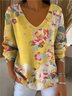 Women Cotton Floral Art Print Long Sleeve Comfy Casual Sweater