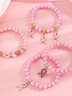Breast Marker Real Gold Electroplated Pink Ribbon Women's Health Pearl Bracelet Necklace Set Ins Shambhala Jewelry
