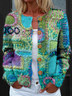 Women 3D Geometric Print Long Sleeve Comfy Vintage Cardigan