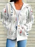 Women Spring/Fall Outerwear Casual Printing Floral Long Sleeve Hoodie Jacket