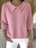 Women Cotton Plain Long Sleeve Comfy Casual Sweater