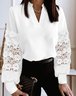 V Neck Balloon Sleeve Long Sleeve Color Block Split Joint Regular Micro-Elasticity Loose Tunic Shirt For Women