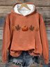 Casual Hoodie Maple Leaf Pumpkins Art Print Top