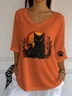Vintage Cat Crew Neck Three Quarter Sleeve T-shirt
