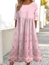 Women Gradient Pattern Crew Neck Half Sleeve Comfy Vintage Maxi Dress