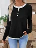 Casual Plain V Neck Long Sleeve T-shirt
