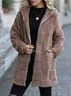 Women Spring/Fall Outerwear Casual Plain Teddy Fleece Hoodie Jacket