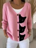 Women Cat Long Sleeve Comfy Casual Cardigan