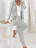 Women Floral Printing Two-Piece Set Daily Long Sleeve Casual Spring/Fall Coat With Pants Matching Set