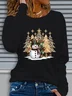 Casual Christmas Snowman Crew Neck Long Sleeve T-shirt