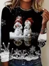 Casual Christmas Snowman Crew Neck Long Sleeve T-shirt