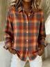 Shirt Collar Regular Sleeve Long Sleeve Plaid Buckle Regular Loose Button Up Shirt Shirt For Women