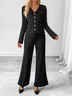 Women Plain Two-Piece Set Daily Long Sleeve Casual Spring/Fall Top With Pants Matching Set