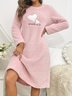 Autumn And Winter Pink Heart Flannel Long-Sleeved Thickened Nightgown Pullover Mid-Length Cute Home Clothes Nightgown
