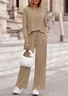Women Plain Two-Piece Set Daily Long Sleeve Casual Spring/Fall Top With Pants Matching Set