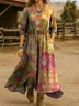 Women Gradient Pattern Spring/Fall Dress V Neck Long Sleeve H-Line Dress