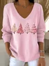 Women Cotton Plants Long Sleeve Comfy Casual Sweater