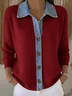 Women Knitted Multicolor Block Long Sleeve Comfy Casual Cardigan