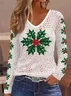 Casual Christmas V Neck Long Sleeve T-shirt