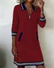 Women Multicolor Block Spring/Fall Dress Shawl Collar Long Sleeve H-Line Dress