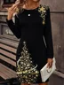 Women Christmas Autumn Dress Crew Neck Long Sleeve H-Line Dress