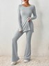Casual Plain Crew Neck Regular Fit Lounge Set