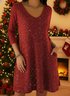 Women Christmas Spring/Fall Printing Dress V Neck Long Sleeve T-Shirt Dress H-Line Dress