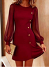 Women Plain Spring/Fall Dress Crew Neck Long Sleeve A-Line Dress