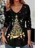Casual Christmas V Neck Long Sleeve T-shirt