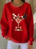 Casual Crew Neck Santa Claus Sweatshirt Printing