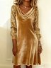 Women Plain Spring/Fall Split Joint Dress Cowl Neck Long Sleeve Sequin A-Line Dress