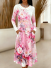 Women Floral Spring/Fall Dress Sweetheart Neckline Long Sleeve A-Line Dress