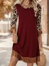 Women Leopard Spring/Fall Tassel Dress Crew Neck Long Sleeve H-Line Dress
