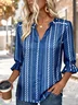 V Neck Half Sleeve Striped Regular Regular Fit Shirt For Women