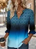 V Neck Half Sleeve Gradient Pattern Regular Regular Fit Shirt For Women