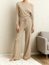 Ribbed Casual Boat Neck Pajamas Set