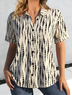 Shawl Collar Short Sleeve Polka Dots Regular Loose Shirt For Women