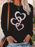 Casual Heart/Cordate Crew Neck Long Sleeve T-shirt