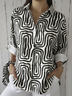 Shawl Collar Long Sleeve Striped Regular Loose Shirt For Women