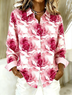 Shawl Collar Long Sleeve Floral Regular Loose Shirt For Women
