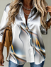Shawl Collar Long Sleeve Abstract Stripes Regular Micro-Elasticity Loose Shirt For Women